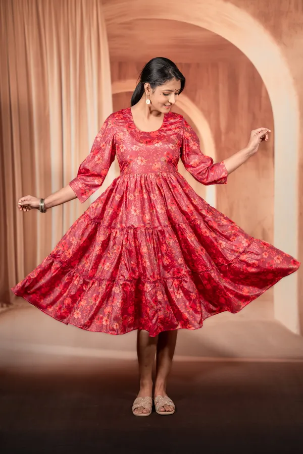 Dusty Purple Flared Single Piece Frock For Women