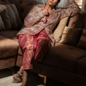 Rich Purple Brocade Blazer Set For Women