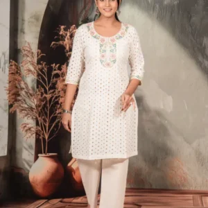 Off White Cotton Chikankari Coord Set For Women