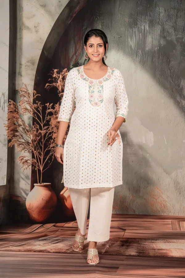 Off White Cotton Chikankari Coord Set For Women