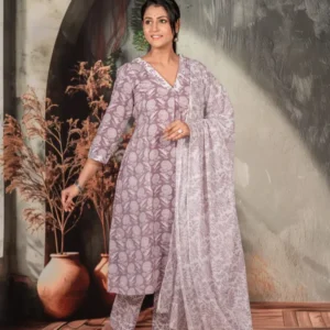 Soft Lavender Cotton Kurla Set For Women