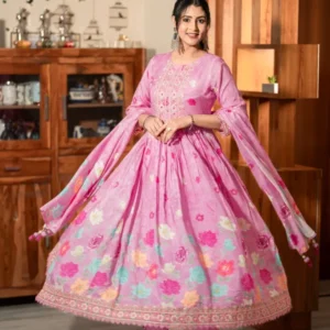 Baby Pink Floral Gown For Women