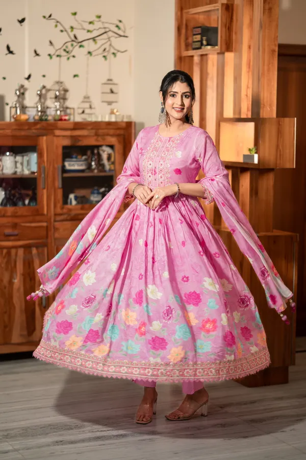 Baby Pink Floral Gown For Women