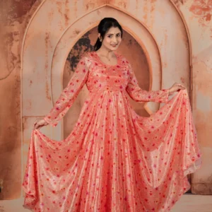 Soft Chiffon Peach Double Umbrella Gown For Women