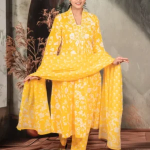 Lemon Yellow Colton Suit For Women