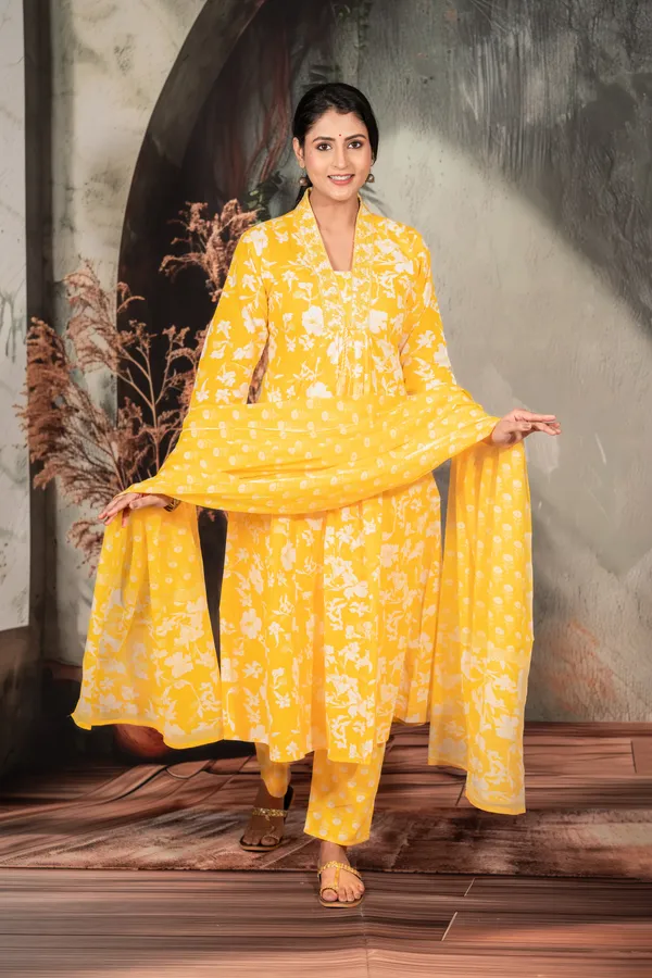 Lemon Yellow Colton Suit For Women