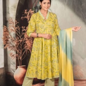Pastel Yellow Floral Anarkali Suit For Women