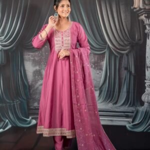 Purple Anarkali Set With Embroidery For Women