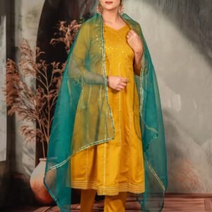 Golden Anarkali With Sequins And Gota Accents For Women