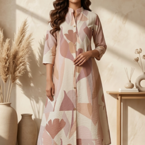 Blush Beige Abstract Printed A-Line Kurta Set