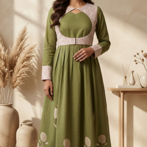 Olive Green Designer Anarkali Dress