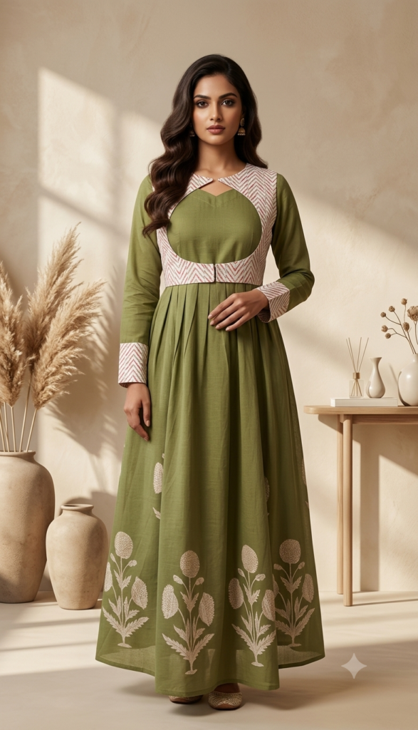 Olive Green Designer Anarkali Dress