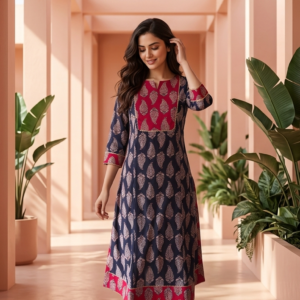 Midnight Blue Ethnic Printed Straight Suit Set