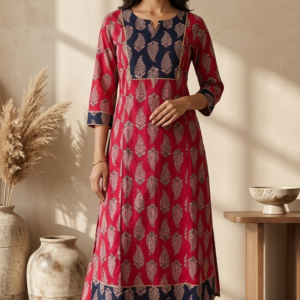 Ruby Red Ethnic Printed Straight Suit Set