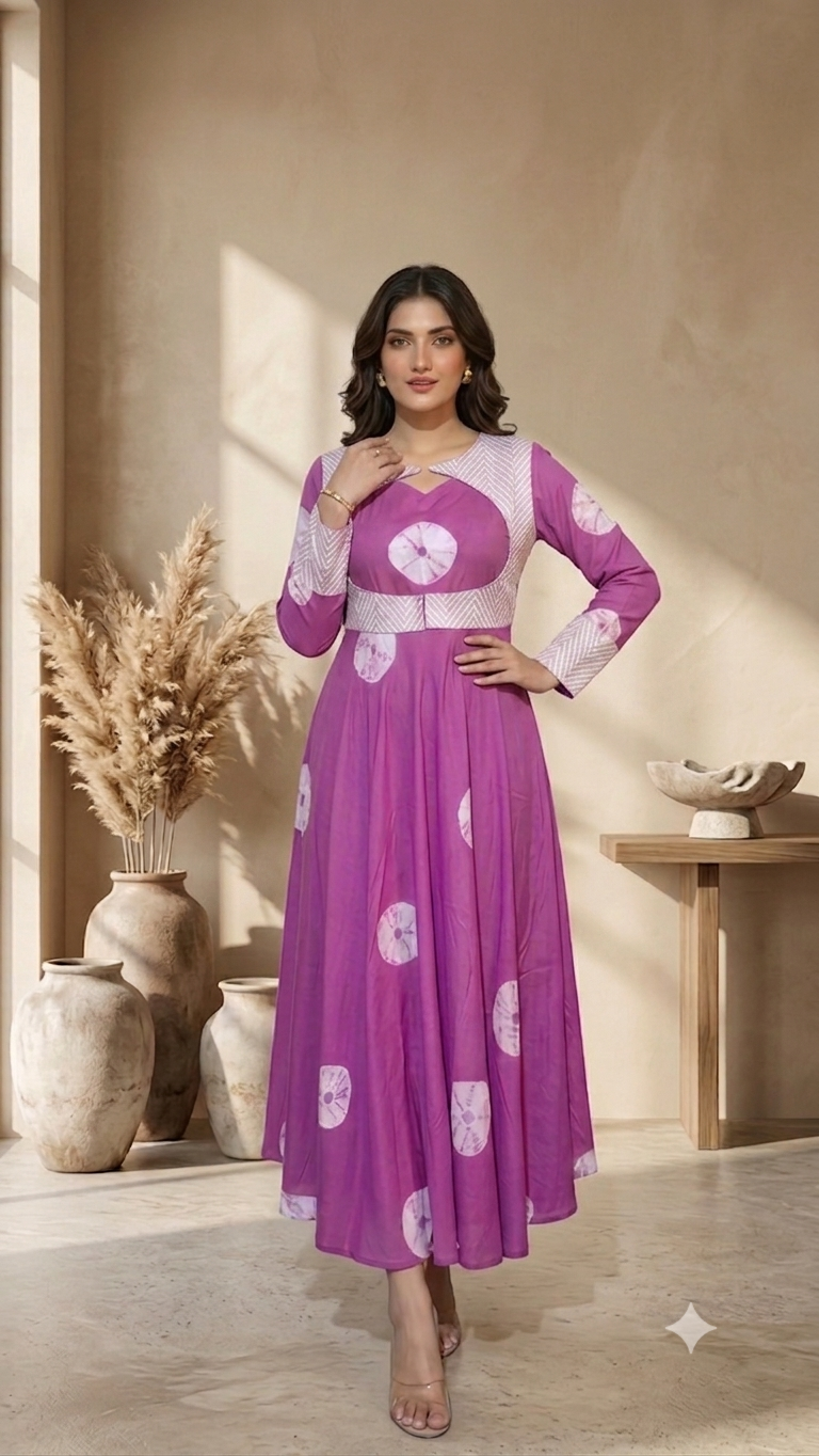 Orchid Purple Printed Designer Anarkali Dress