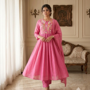 Rosy Pink Flared Kurta Set