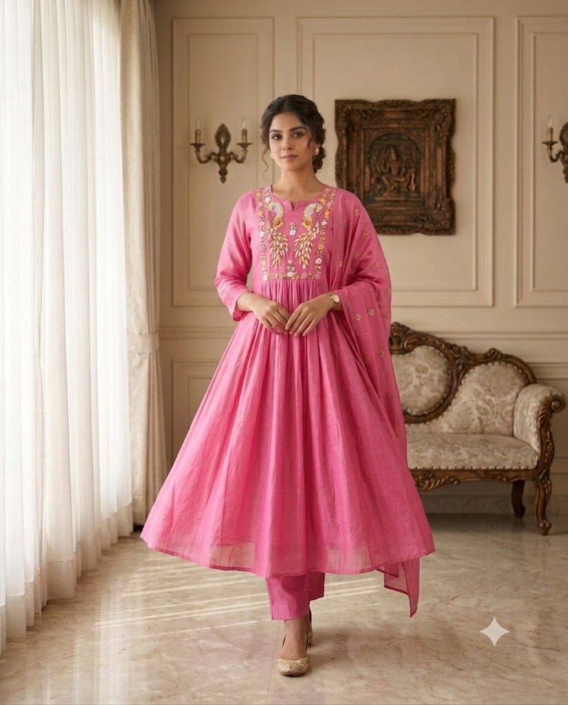 Rosy Pink Flared Kurta Set