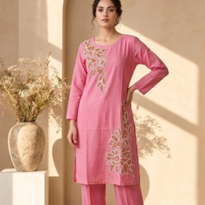 Candy Pink Embroidered Straight Kurta with Trousers