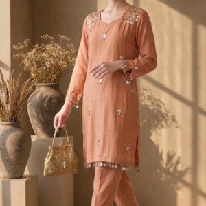 Mirror-Work Straight Kurta with Trousers