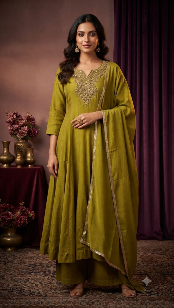 Maharani Olive Green Anarkali